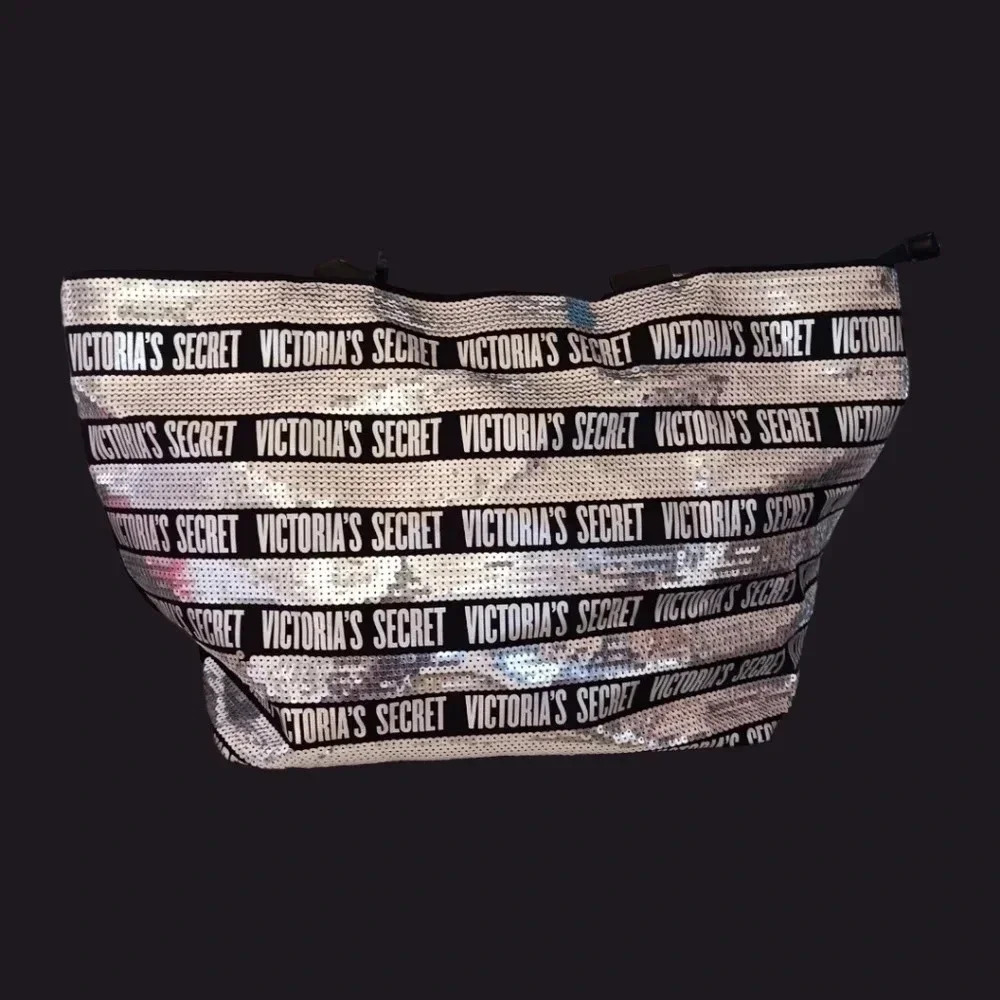 Victoria secret sequin tote bag black & silver